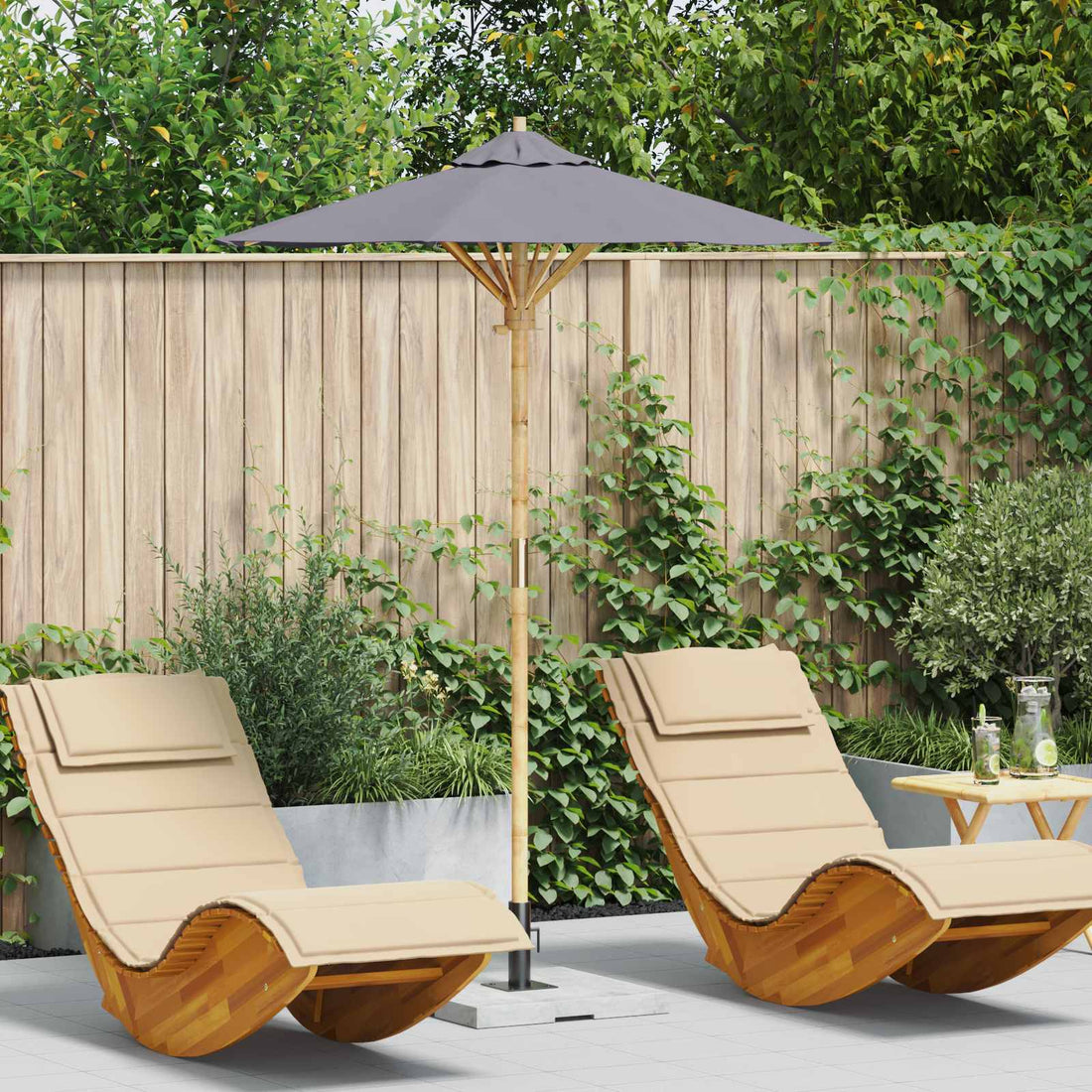 vidaXL Sombrilla de jardín Ø 150 x 210 cm Bambú Redondo Gris oscuro