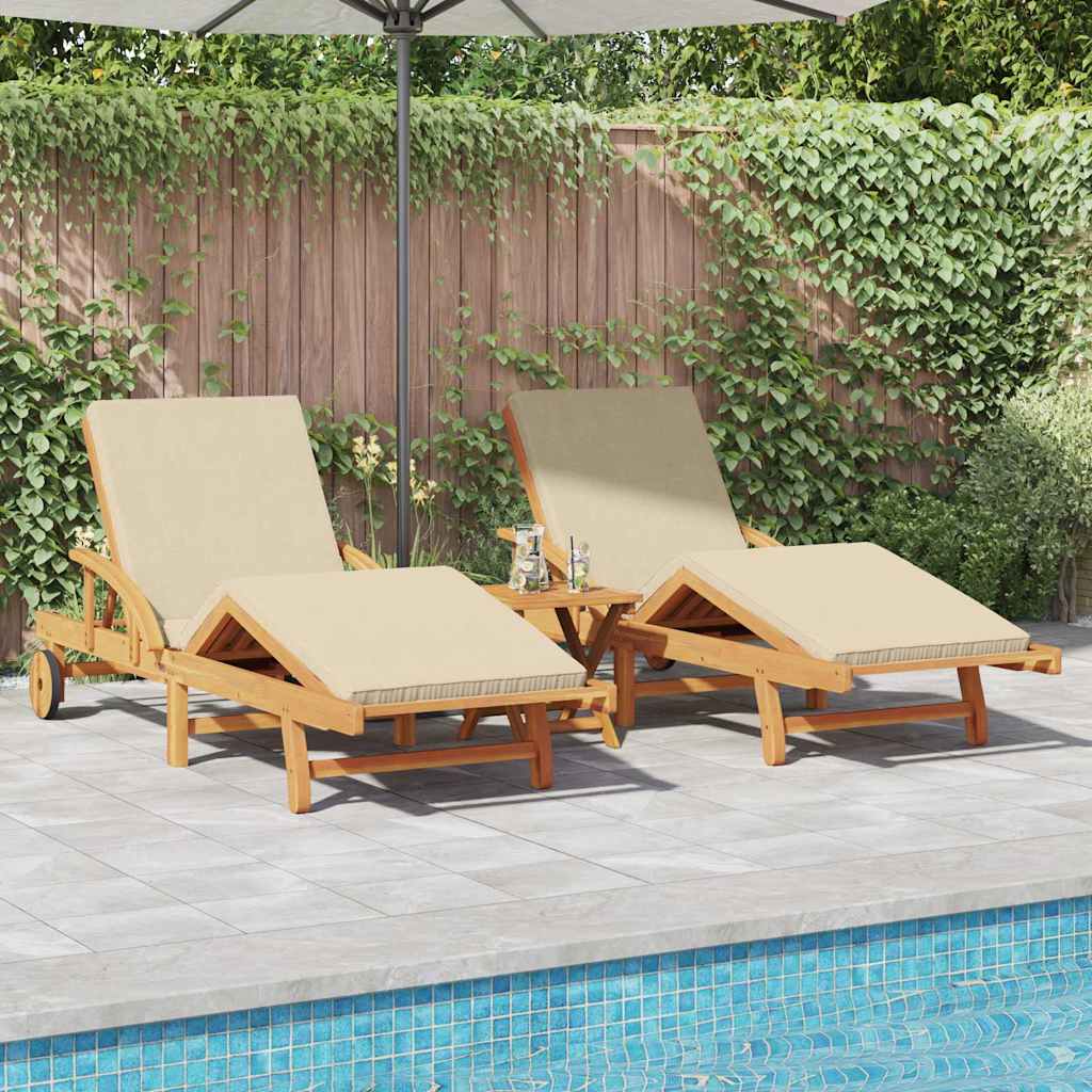 vidaXL Tumbona 3 uds. Madera de Acacia Sólida Beige
