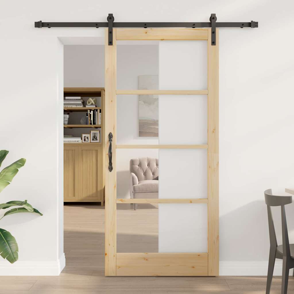 vidaXL Puerta Corredera ORKDAL Natural y negro 93 x 202 cm