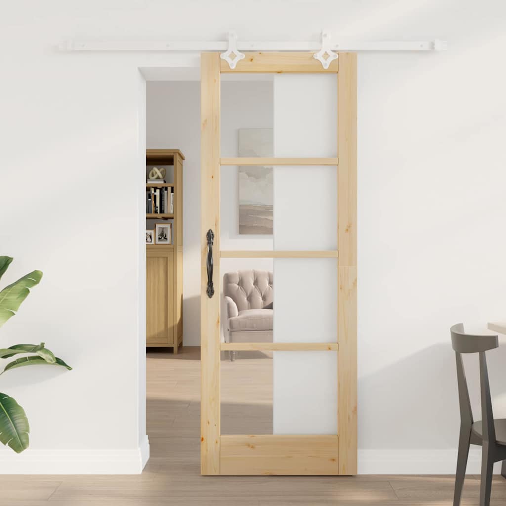 vidaXL Puerta Corredera 73,5 x 198,5 cm Madera de pino maciza y vidrio
