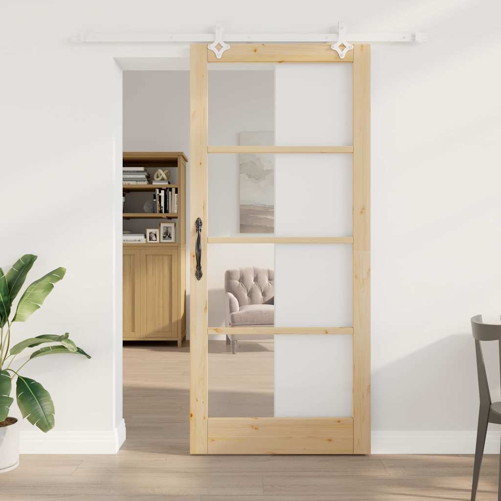 vidaXL Puerta Corredera 93 x 211 cm Madera de pino maciza y vidrio