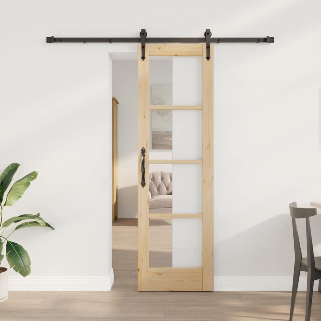 vidaXL Puerta Corredera 61 x 198,5 cm Madera de pino maciza y vidrio