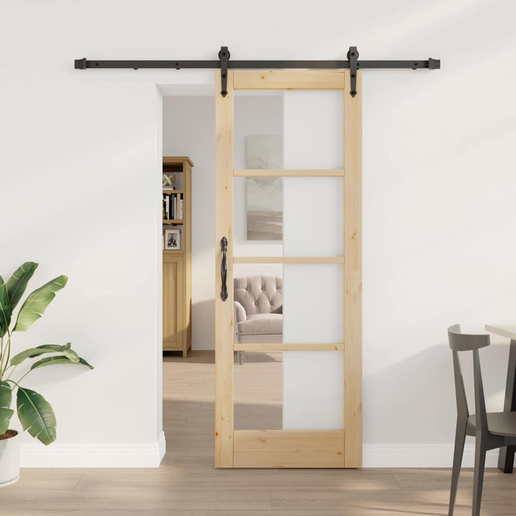 vidaXL Puerta Corredera 73,5 x 198,5 cm Madera de pino maciza y vidrio
