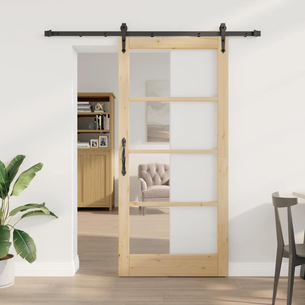 vidaXL Puerta Corredera 93 x 202 cm Madera de pino maciza y vidrio