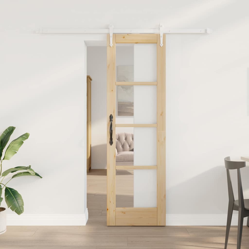 vidaXL Puerta Corredera 61 x 198,5 cm Madera de pino maciza y vidrio