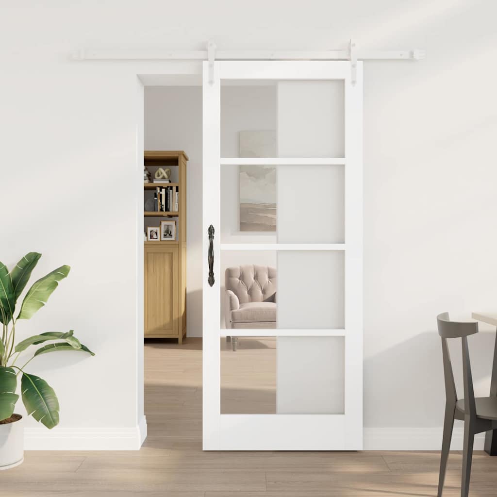 vidaXL Puerta Corredera 83 x 202 cm Madera de pino maciza y vidrio