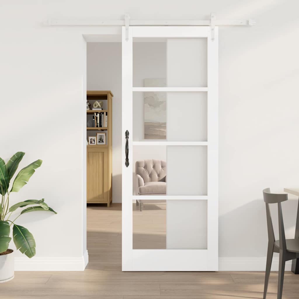 vidaXL Puerta Corredera 83 x 211 cm Madera de pino maciza y vidrio