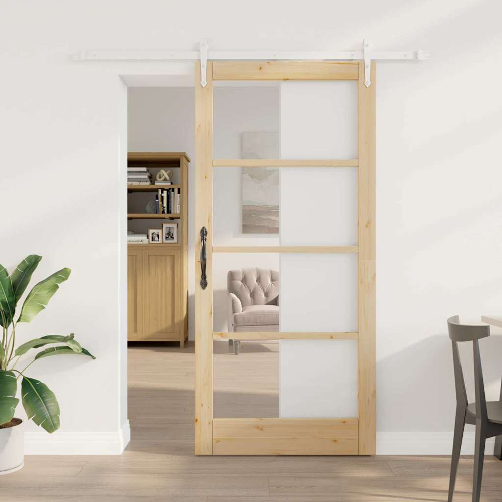 vidaXL Puerta Corredera 93 x 202 cm Madera de pino maciza y vidrio