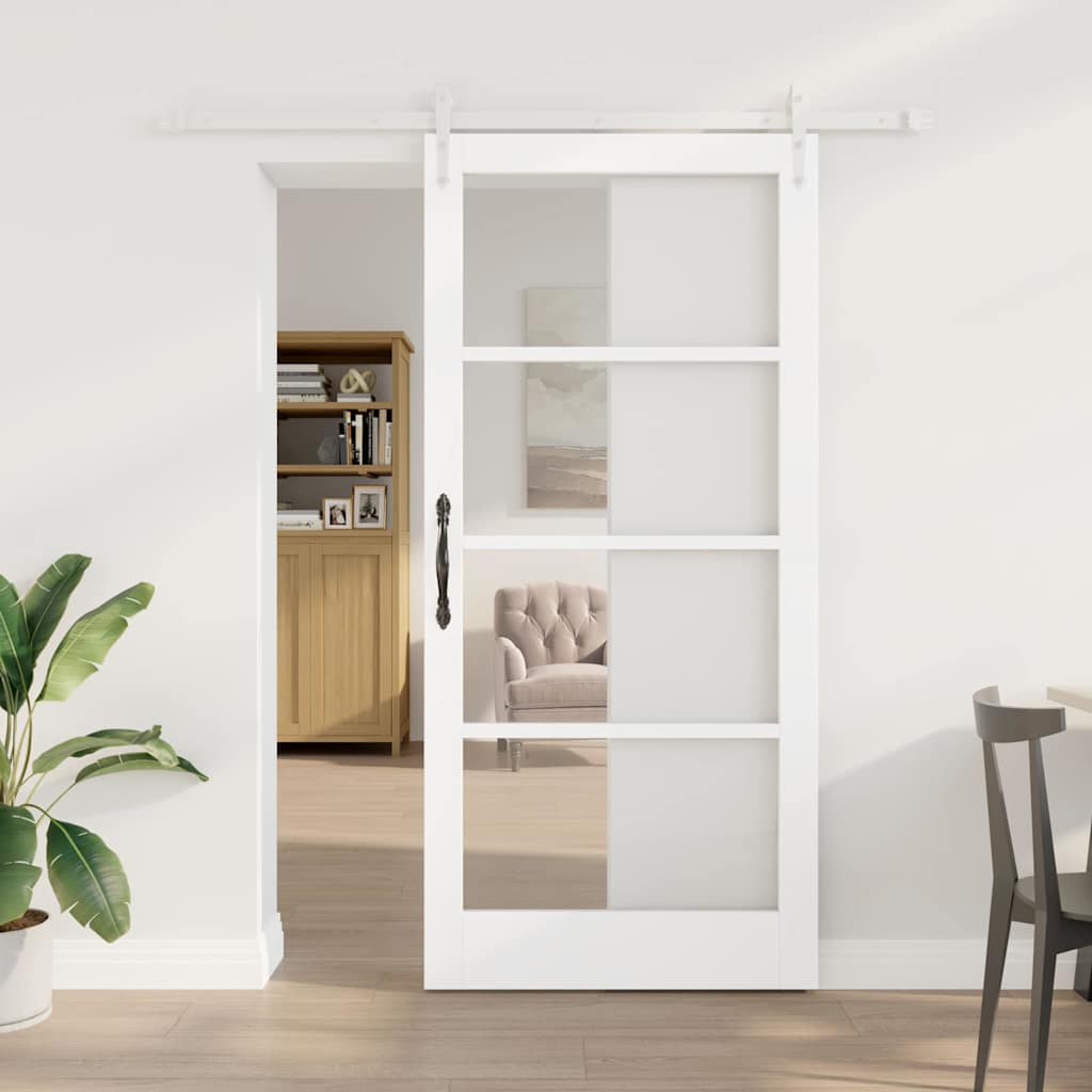 vidaXL Puerta Corredera 93 x 202 cm Madera de pino maciza y vidrio