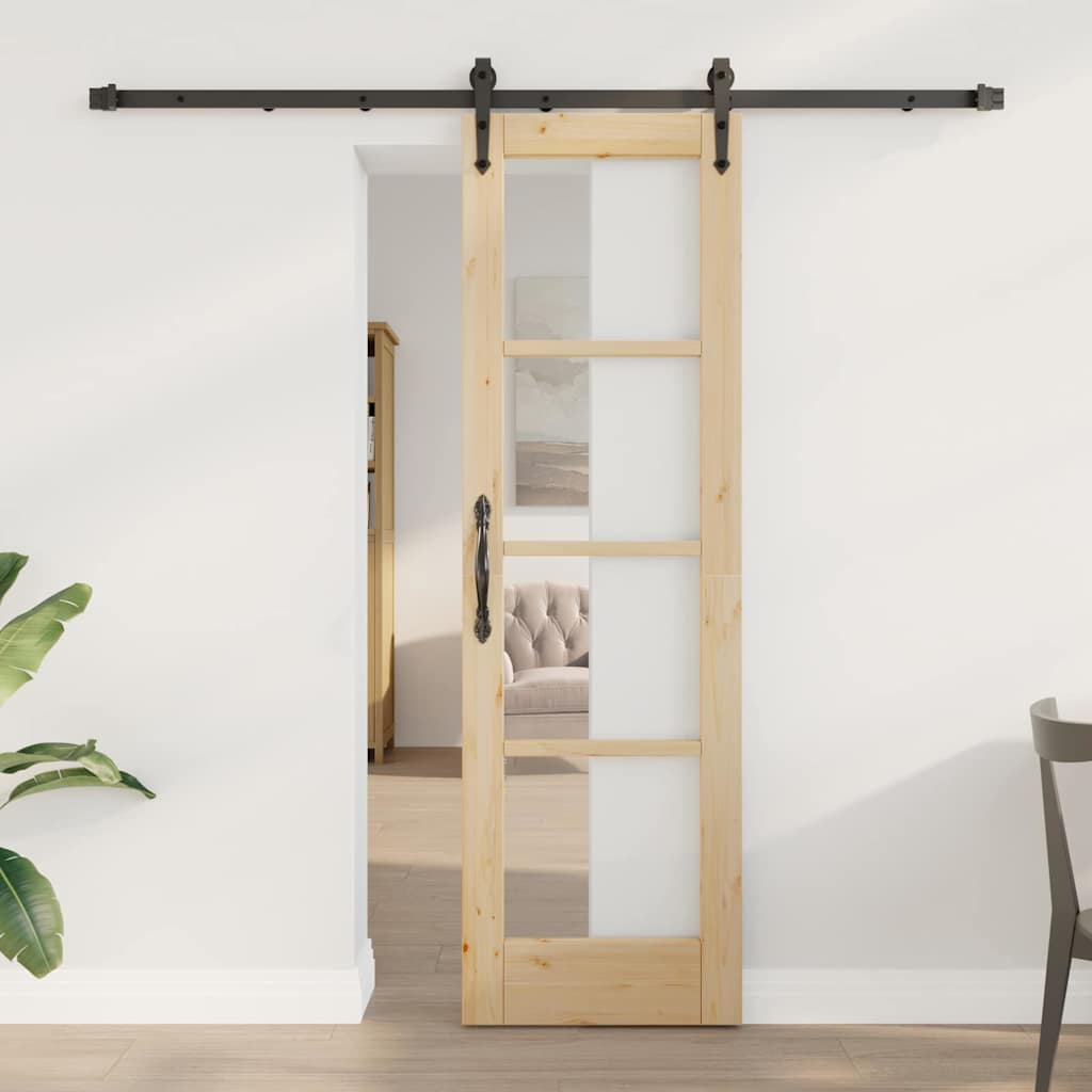 vidaXL Puerta Corredera 61 x 198,5 cm Madera de pino maciza y vidrio