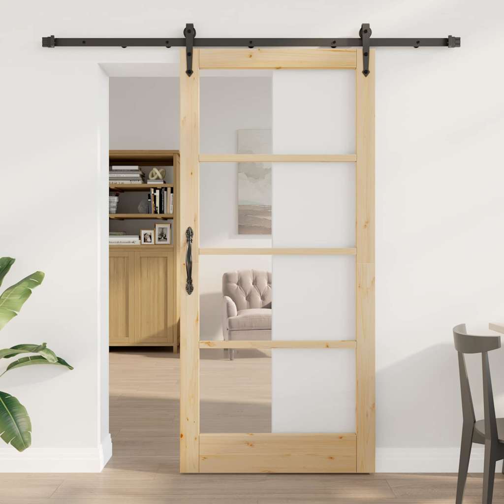 vidaXL Puerta Corredera 93 x 202 cm Madera de pino maciza y vidrio