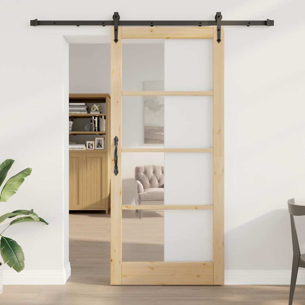 vidaXL Puerta Corredera 93 x 211 cm Madera de pino maciza y vidrio