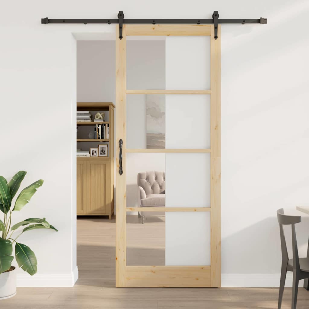 vidaXL Puerta Corredera 93 x 232 cm Madera de pino maciza y vidrio