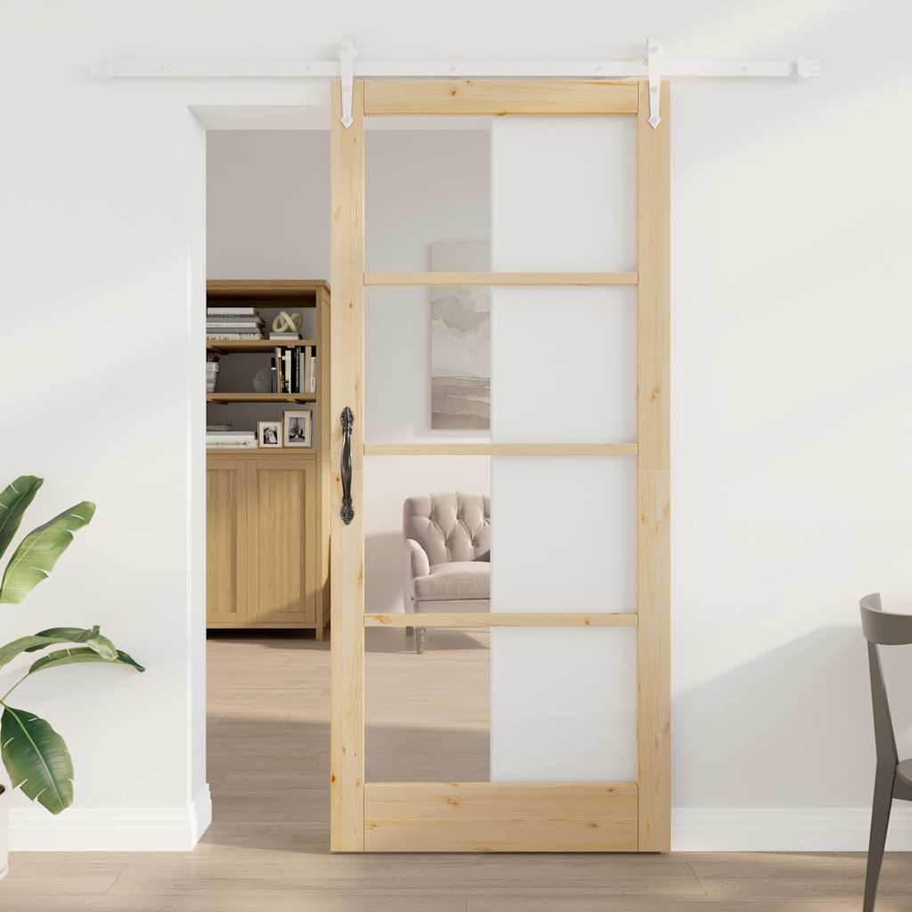 vidaXL Puerta Corredera 93 x 211 cm Madera de pino maciza y vidrio