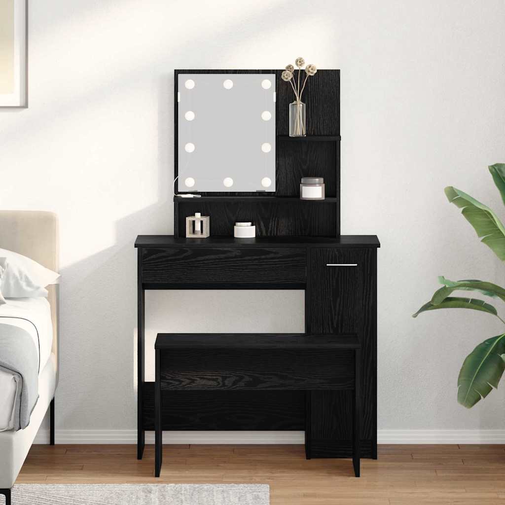vidaXL Juego de mesa de tocador LED 2 uds. Roble Negro