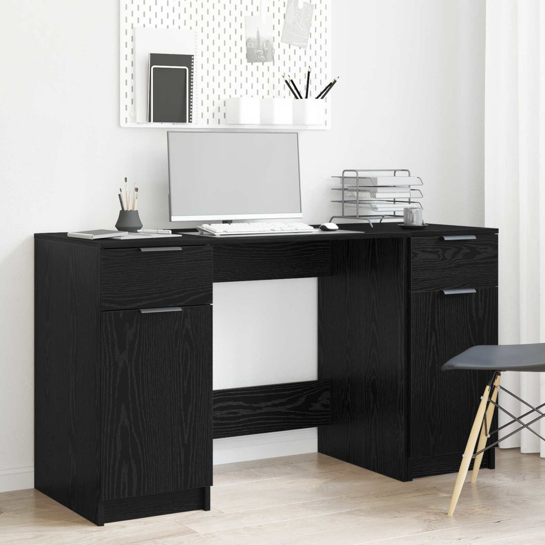 vidaXL Escritorio Roble Negro 133 x 50 x 75 cm Madera de ingeniería