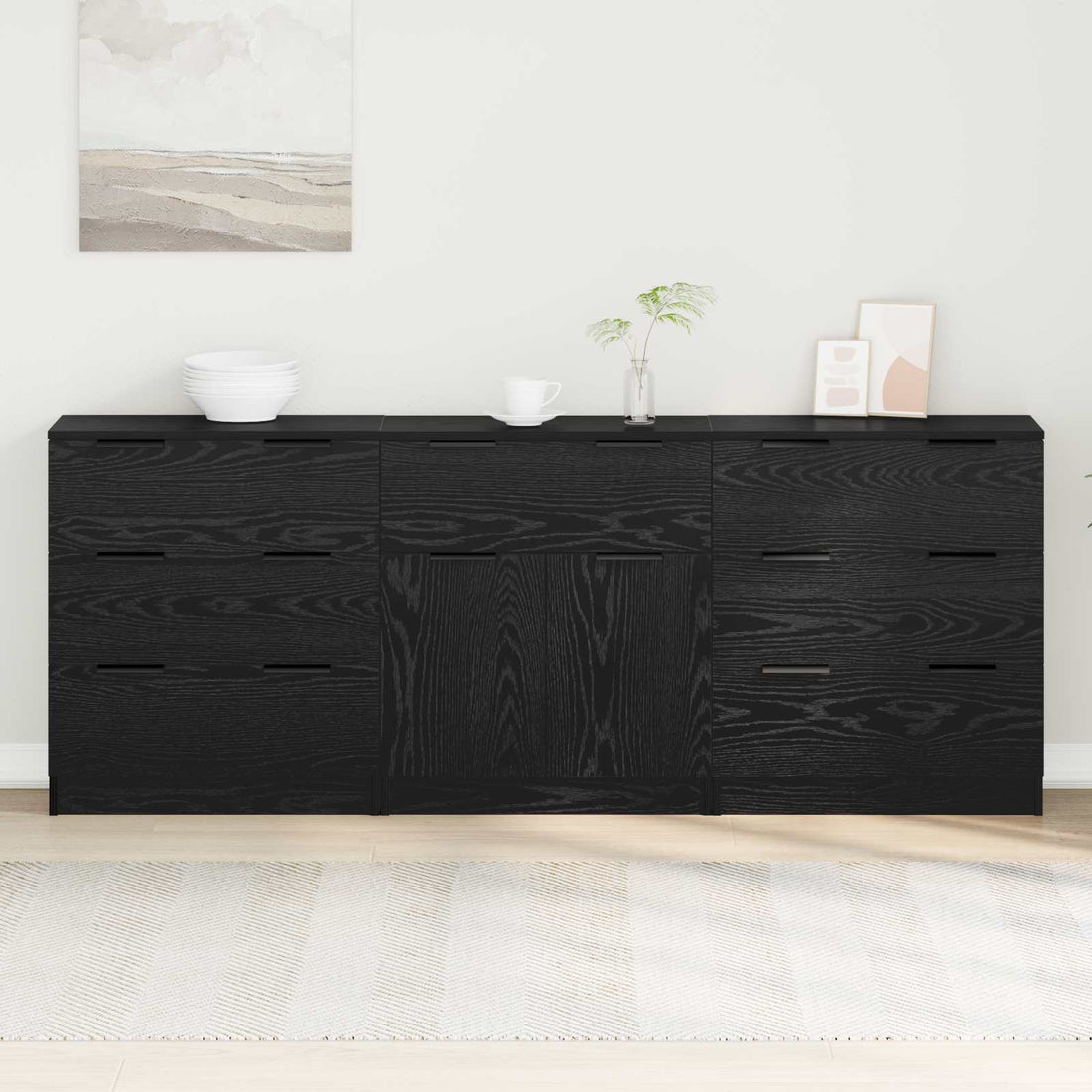 vidaXL Aparador 3 uds. Roble Negro 181 x 30 x 70 cm