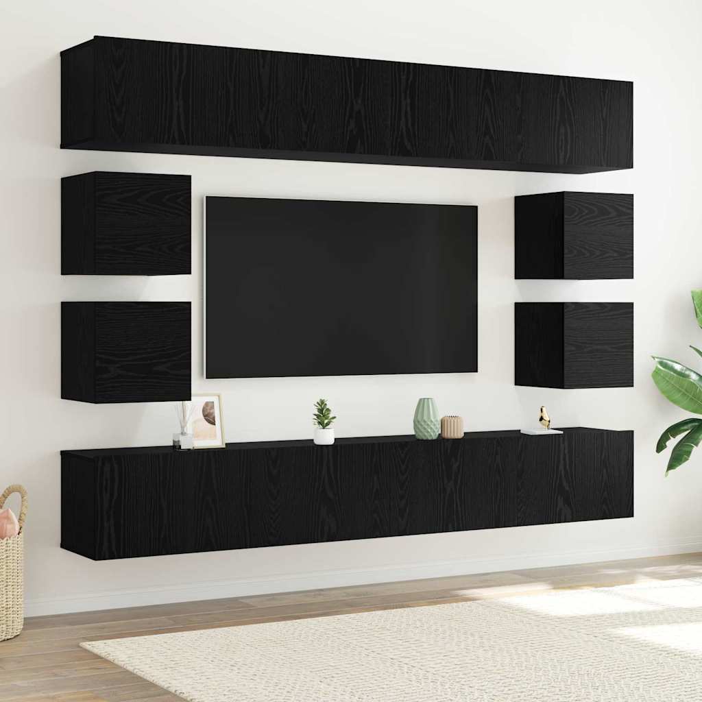 vidaXL Conjunto de mueble de TV 8 uds. Roble Negro