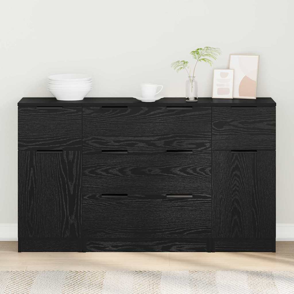 vidaXL Aparador 3 uds. Roble Negro 121 x 30 x 70 cm
