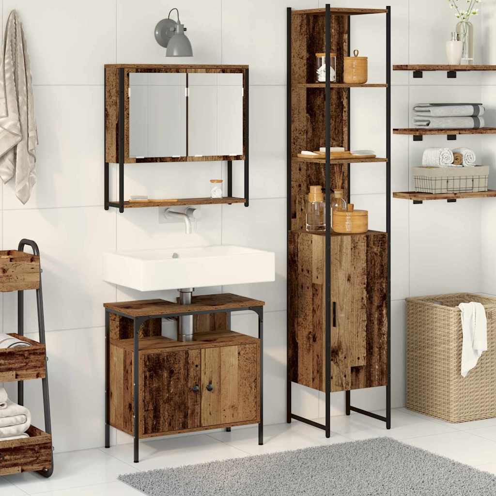 vidaXL Juego de muebles de baño 3 uds. Madera Vieja 33 x 33 x 185,5 cm