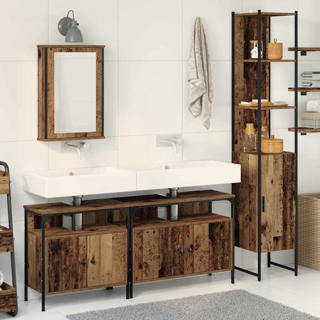 vidaXL Juego de muebles de baño 4 uds. Madera Vieja 33 x 33 x 185,5 cm