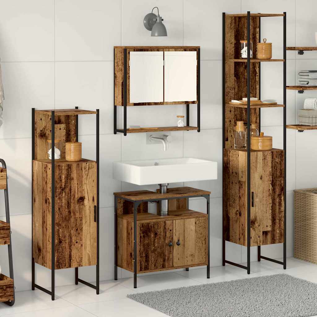 vidaXL Juego de muebles de baño 4 uds. Madera Vieja 33 x 33 x 185,5 cm