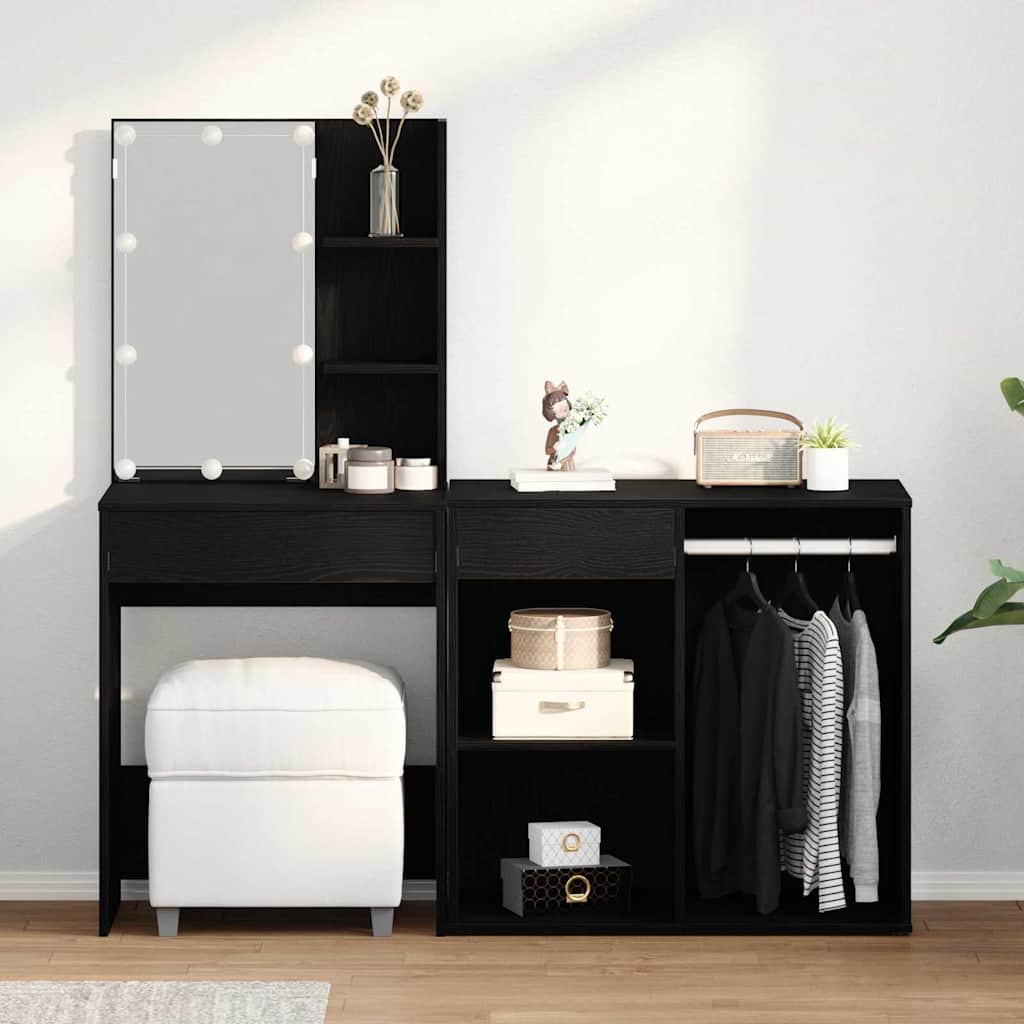 vidaXL Juego de mesa de tocador LED Roble Negro 140 x 40 x 140 cm