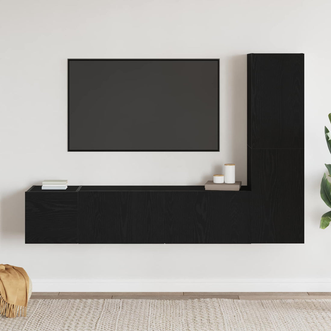 vidaXL Conjunto de mueble de TV 4 uds. Roble Negro