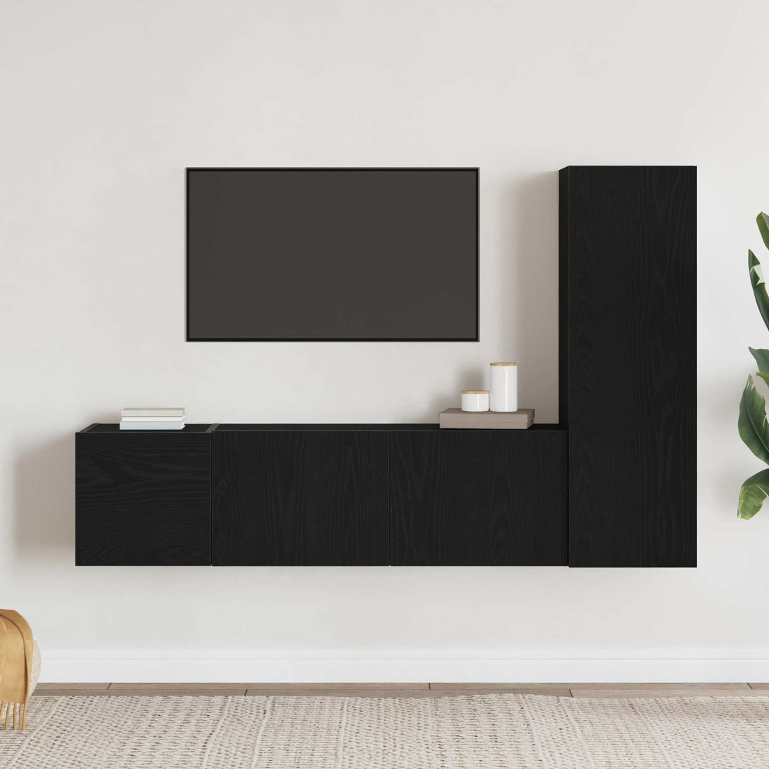 vidaXL Conjunto de mueble de TV 3 uds. Roble Negro