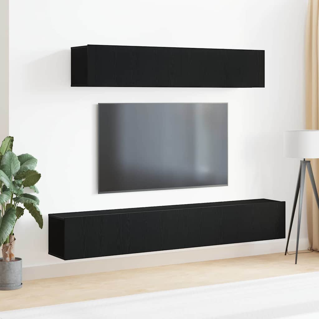 vidaXL Conjunto de mueble de TV 4 uds. Roble Negro
