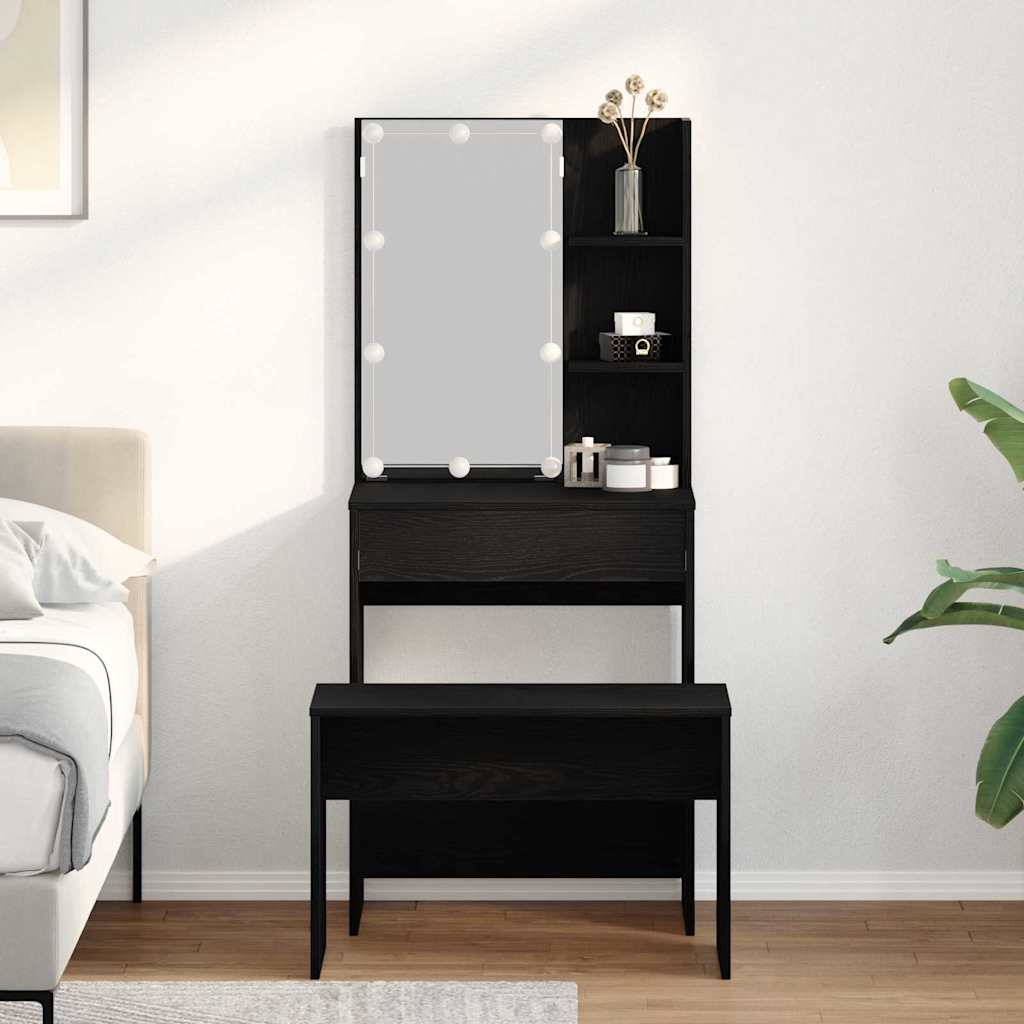 vidaXL Juego de mesa de tocador LED 2 uds. Roble Negro