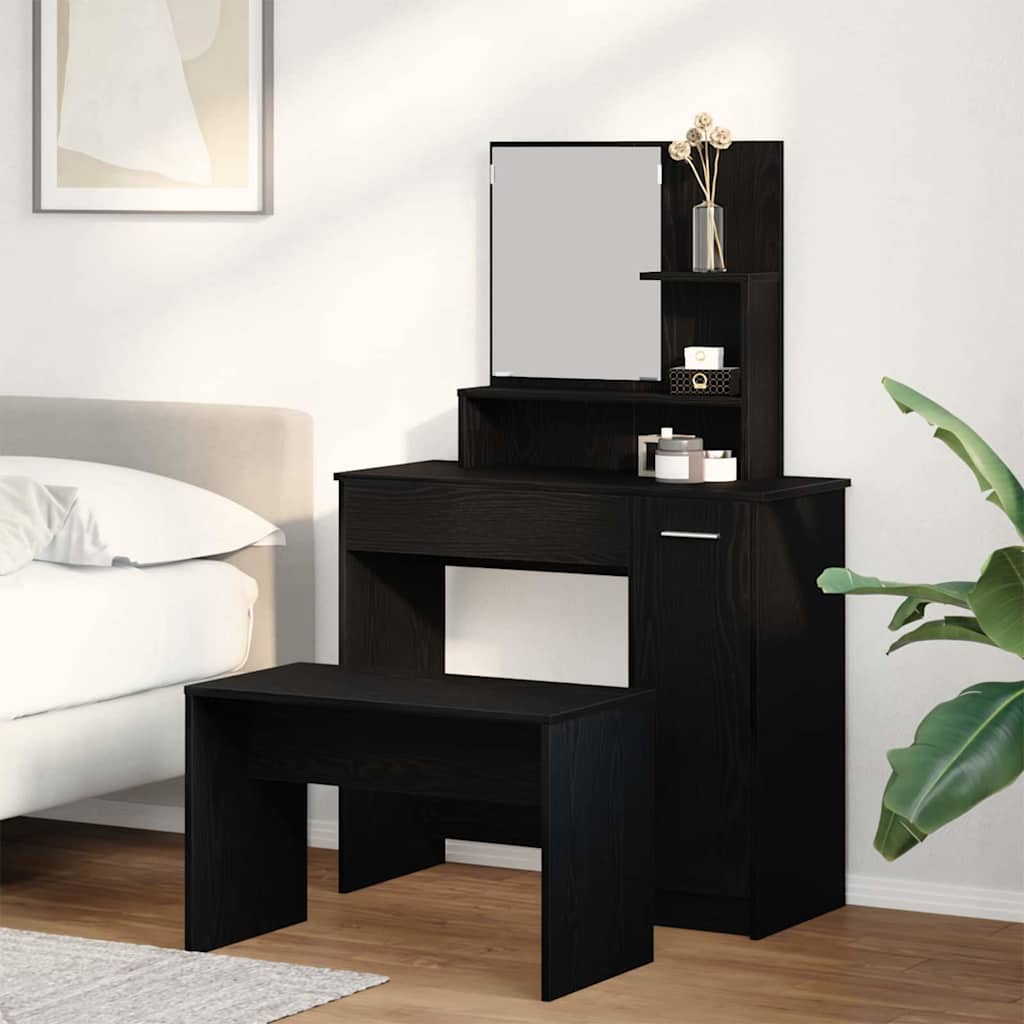 vidaXL Conjunto de Mesa de Tocador 2 uds. Roble Negro