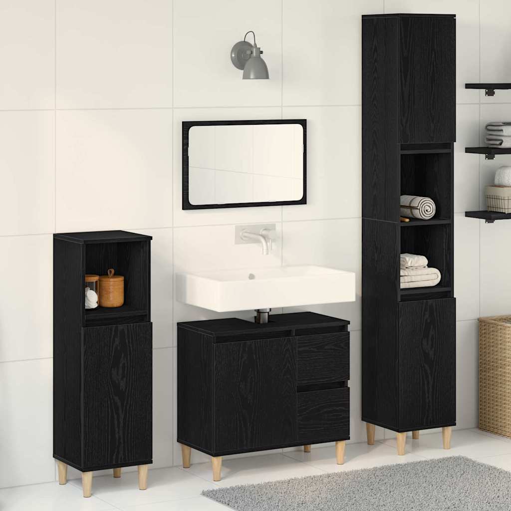 vidaXL Juego de muebles de baño 3 uds. Roble Negro 30 x 30 x 180 cm