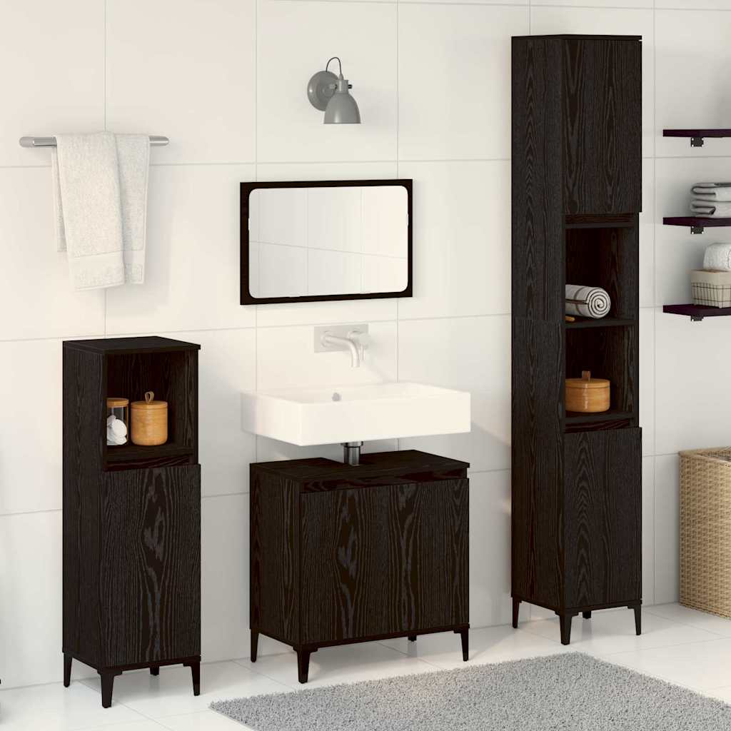 vidaXL Juego de muebles de baño 3 uds. Roble Negro 30 x 30 x 180 cm
