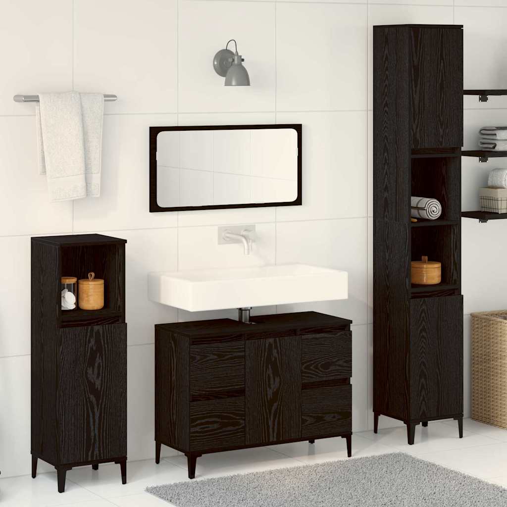 vidaXL Juego de muebles de baño 3 uds. Roble Negro 30 x 30 x 180 cm