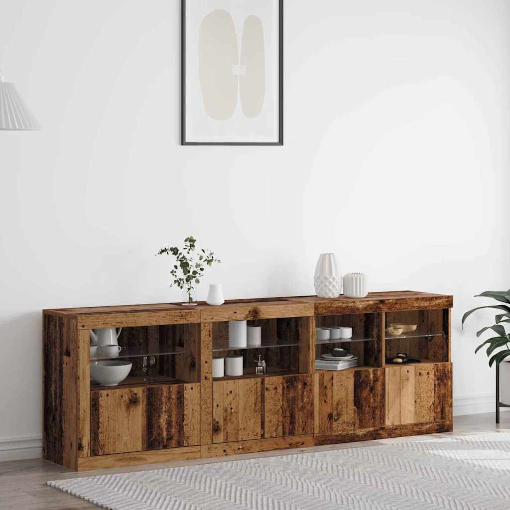vidaXL Aparador LED Madera vieja 202 x 37 x 67 cm Madera de ingeniería