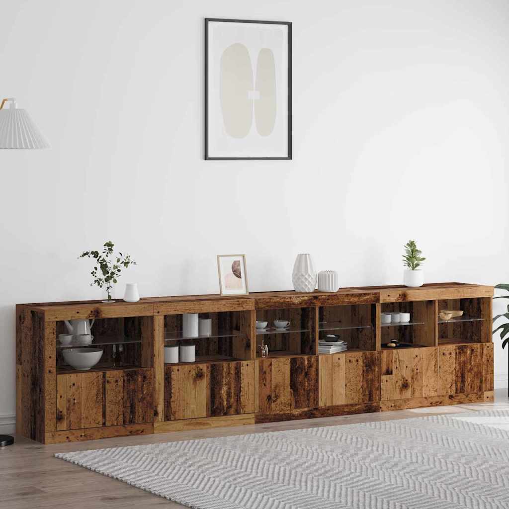 vidaXL Aparador LED Madera vieja 283 x 37 x 67 cm Madera de ingeniería
