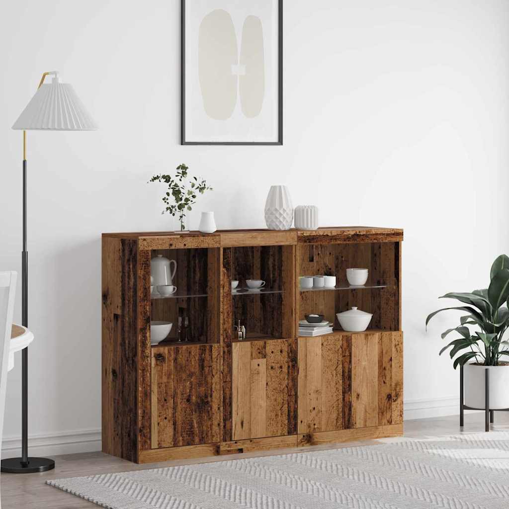 vidaXL Aparador LED Madera vieja 142,5 x 37 x 100 cm