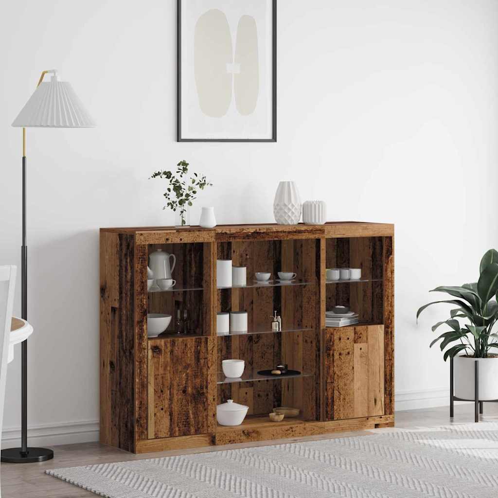 vidaXL Aparador LED Madera vieja 142,5 x 37 x 100 cm