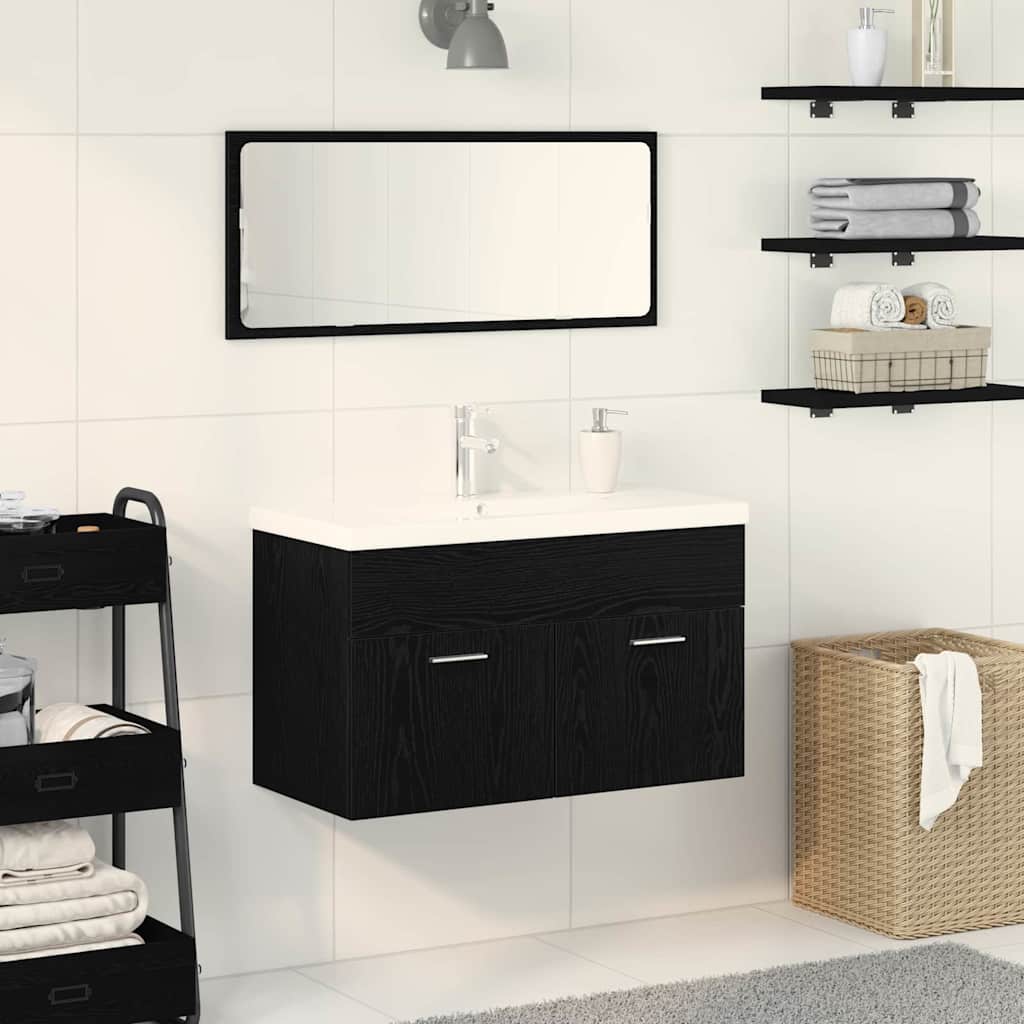 vidaXL Mueble de Cuarto de Baño Roble Negro 90 x 38,5 x 46 cm