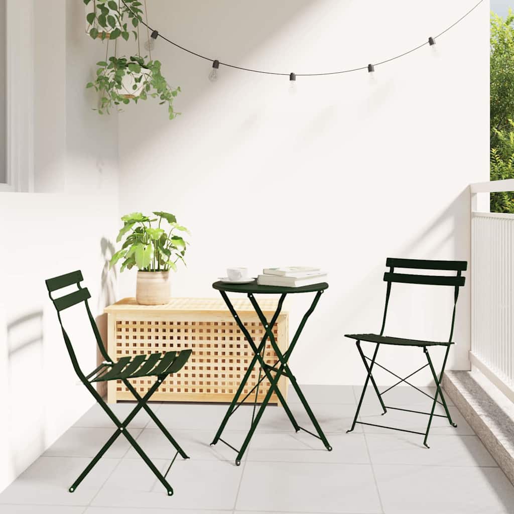 vidaXL Conjunto de Bistro Plegable 3 uds. Bosque Acero