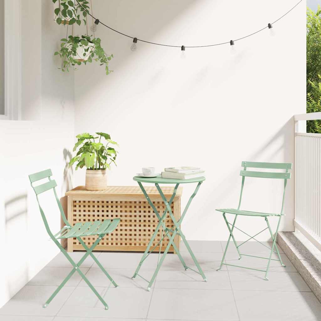 vidaXL Conjunto de Bistro Plegable 3 uds. Verde Espuma de Mar Acero