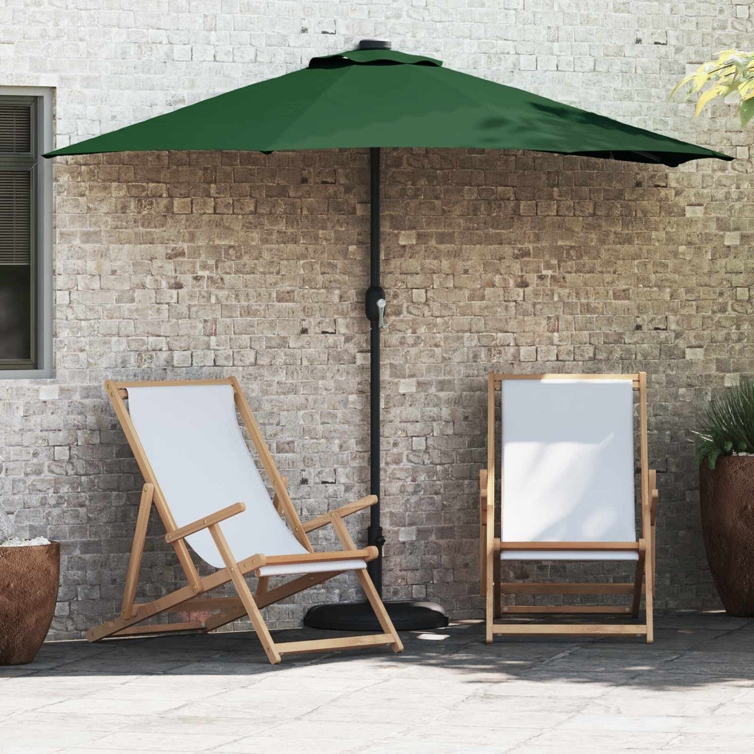 vidaXL Sombrilla de jardín 294 x 150 x 224 cm Poliéster y Acero Verde