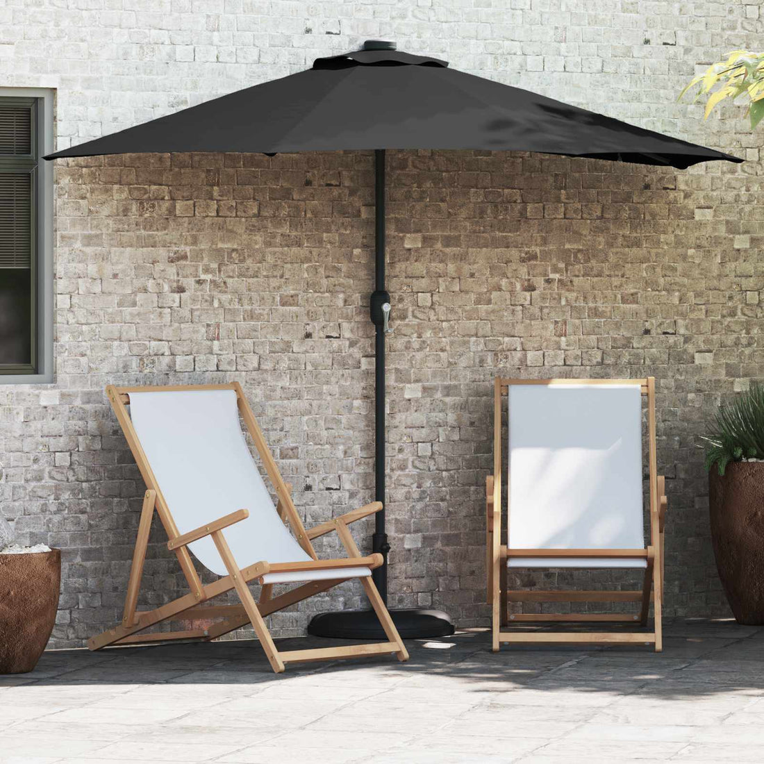 vidaXL Sombrilla de jardín 294 x 150 x 224 cm Poliéster y Acero Negro