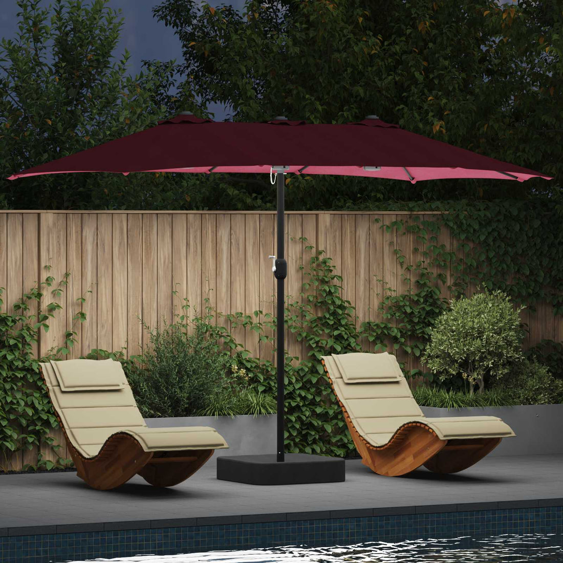 vidaXL Sombrilla de jardín Rojo Burdeos 385 x 209 x 244 cm Poliéster