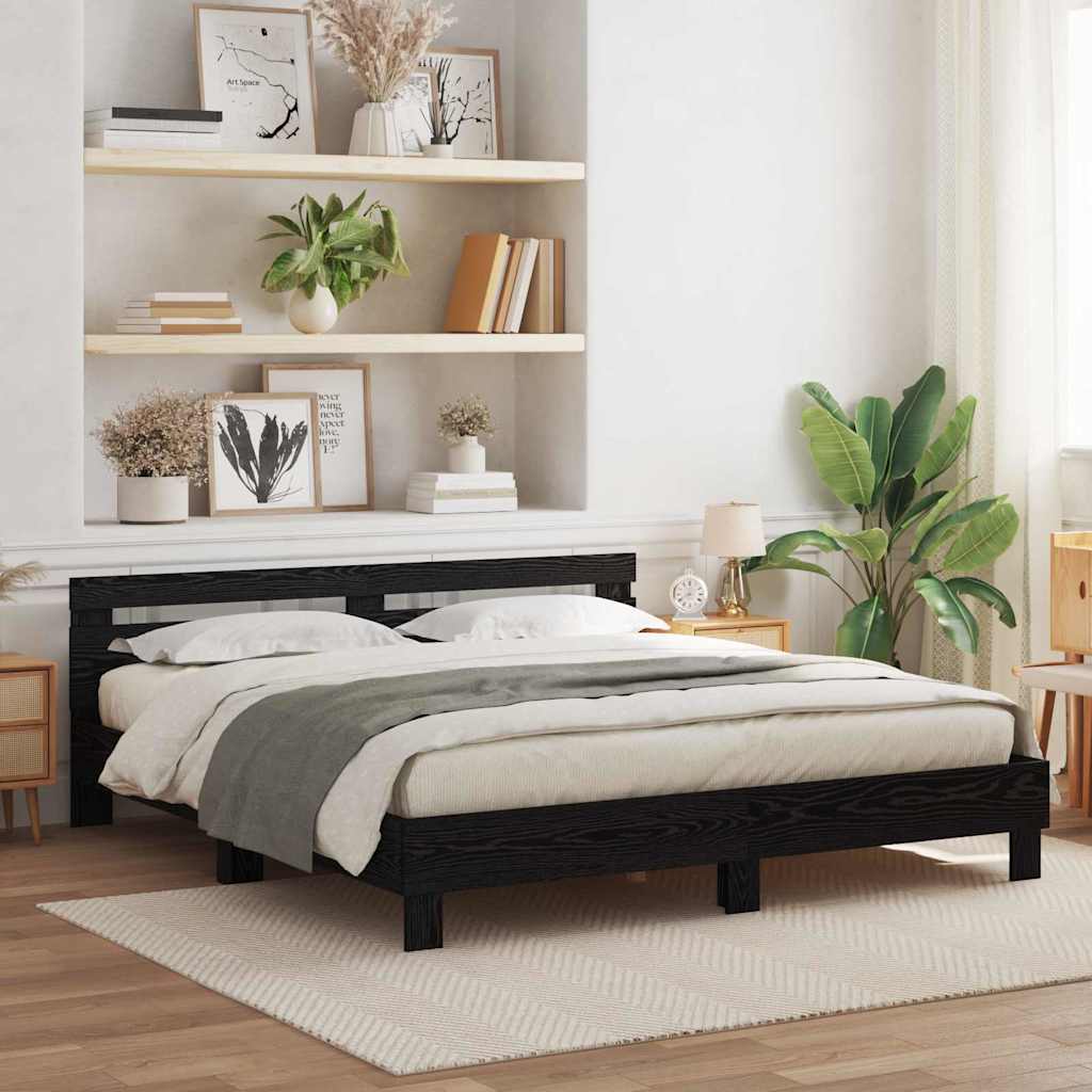vidaXL Estructura de cama con tiras LED Roble Negro 200 x 200 cm