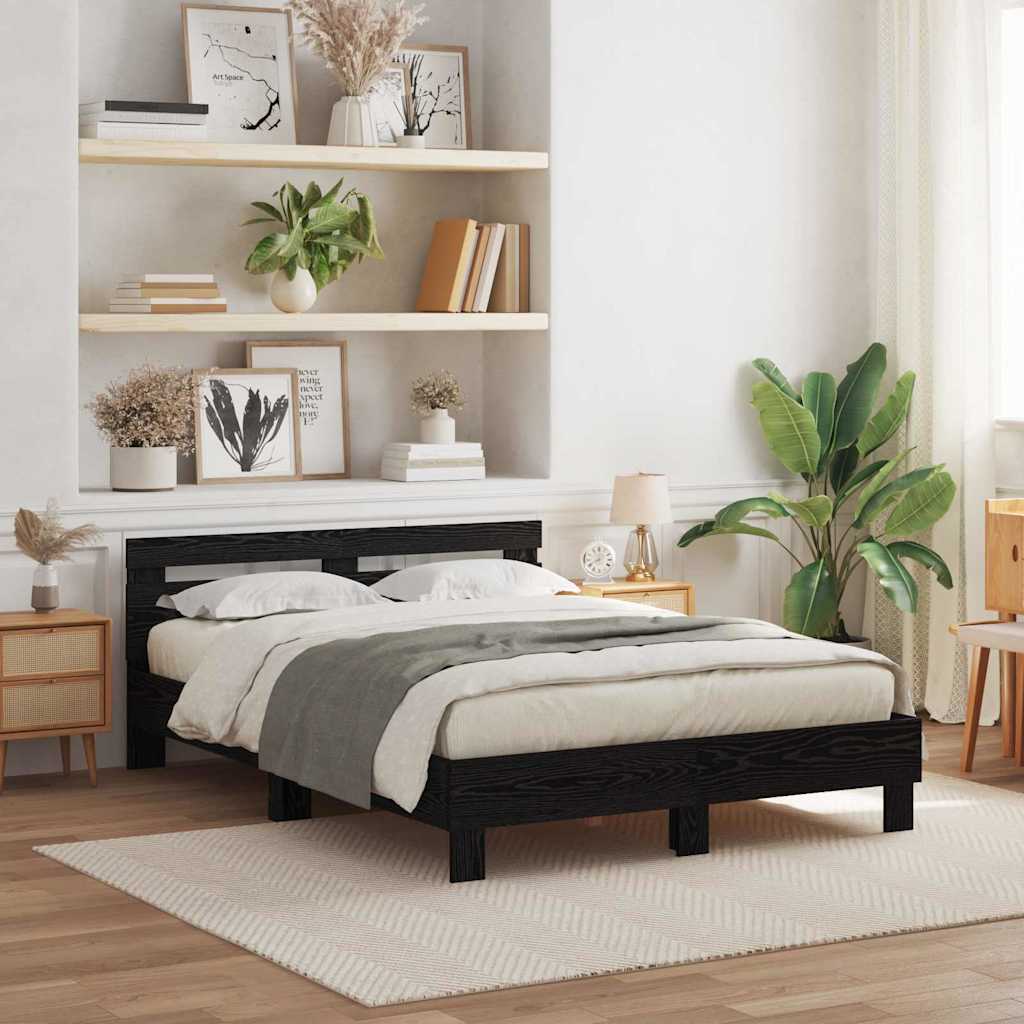vidaXL Estructura de cama con tiras LED Roble Negro 140 x 200 cm