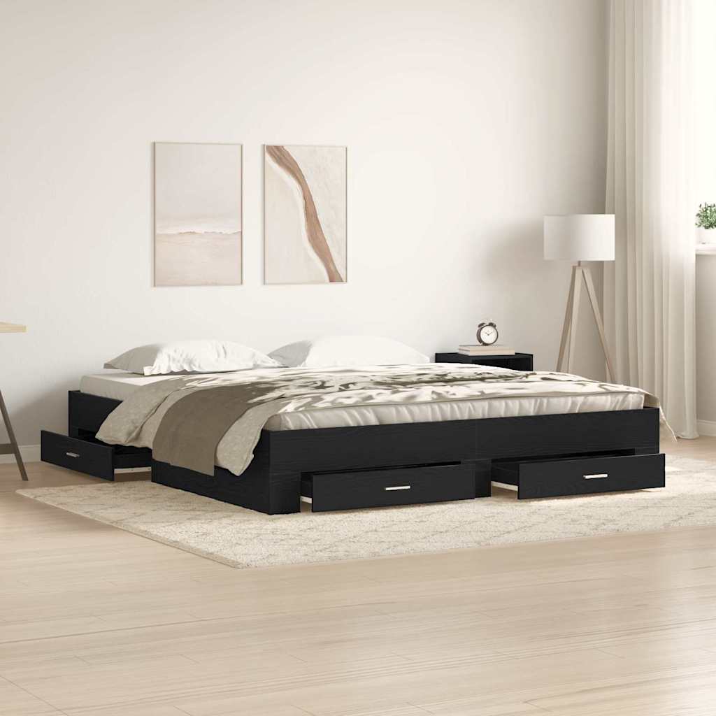 vidaXL Estructura de cama con cajón Roble Negro 180 x 200 cm