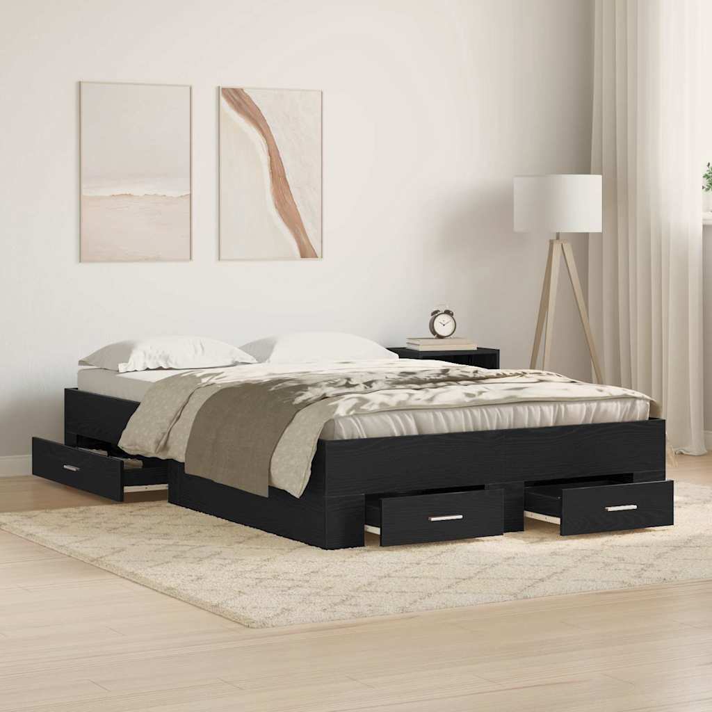 vidaXL Estructura de cama con cajón Roble Negro 120 x 200 cm
