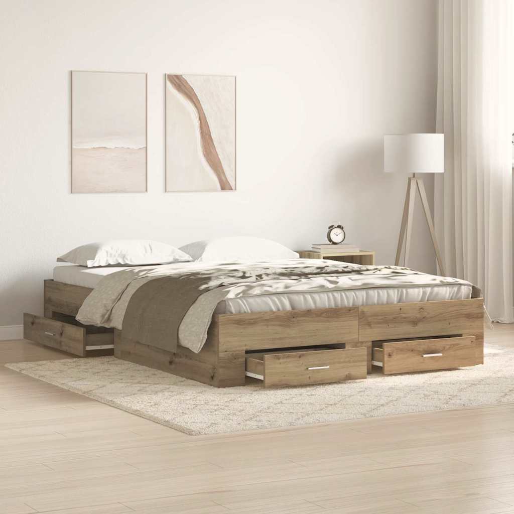 vidaXL Estructura de cama con cajón Roble artisan 140 x 190 cm
